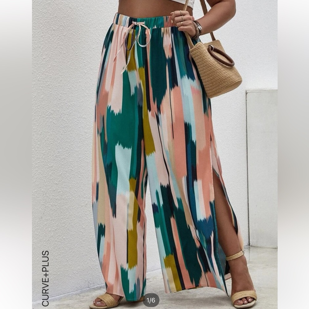 Wide leg with slit leisure pants